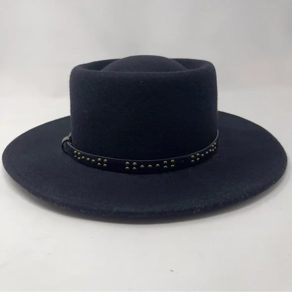 Black 100% Wool Wide Brim Hat – Classic Structured, Boho Western - Picture 3 of 9